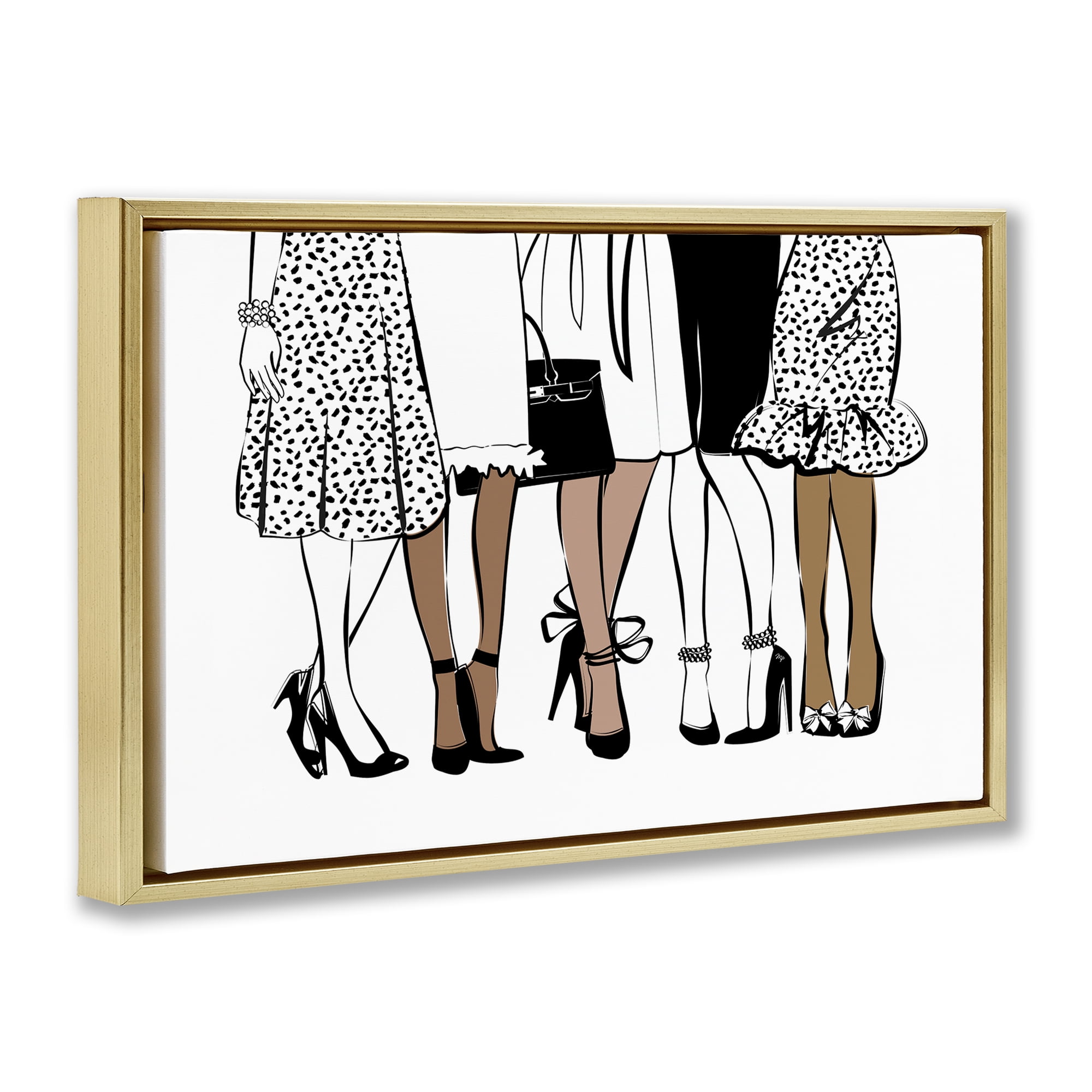 Stupell Industries Trendy Fashion Girlfriends People Painting Gold Floater Framed Canvas Art Print Wall Art, 25 x 17