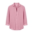 thumbnail image 4 of Men's Casual Stylish Short Sleeve Button-Up Solid Shirt Cotton Beach Shirts V-Neck Casual Button T-shirt Pink XL, 4 of 5