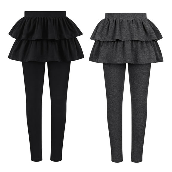 BULLPIANO 2Packs Girls Footless Leggings with Ruffle Skirts Tutu Skirt Tights Pants for Girl Stretchy Cotton Pantskirt, Size 4-5T
