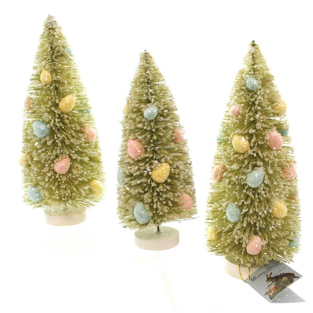 Easter SPRING GREEN BOTTLE BRUSH TREES Plastic Trees With Egg