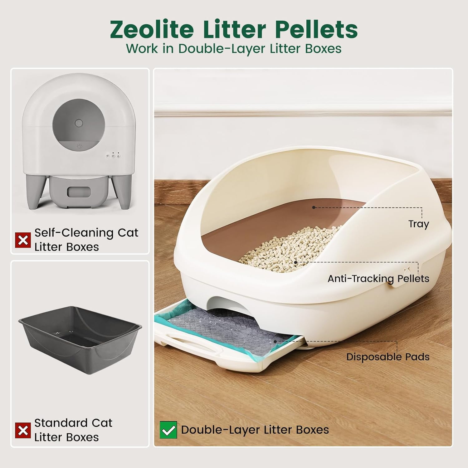 Cat Litter Pellets Works in Double-Layer Litter Boxes Natural Mineral Formula with Odor Control, Low Dust & Low Tracking, Non-Clumping Cat Litter, Lightweight & Safe(3.5LBS*4)