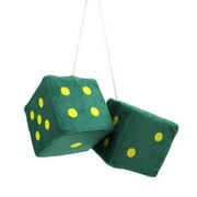 Vintage Parts USA 3 inch Dark Green Fuzzy Dice with Yellow Dots - Pair