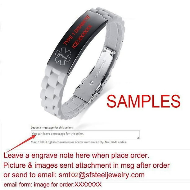 Free Engraving Medical Alert Id Bracelet Sport Silicone