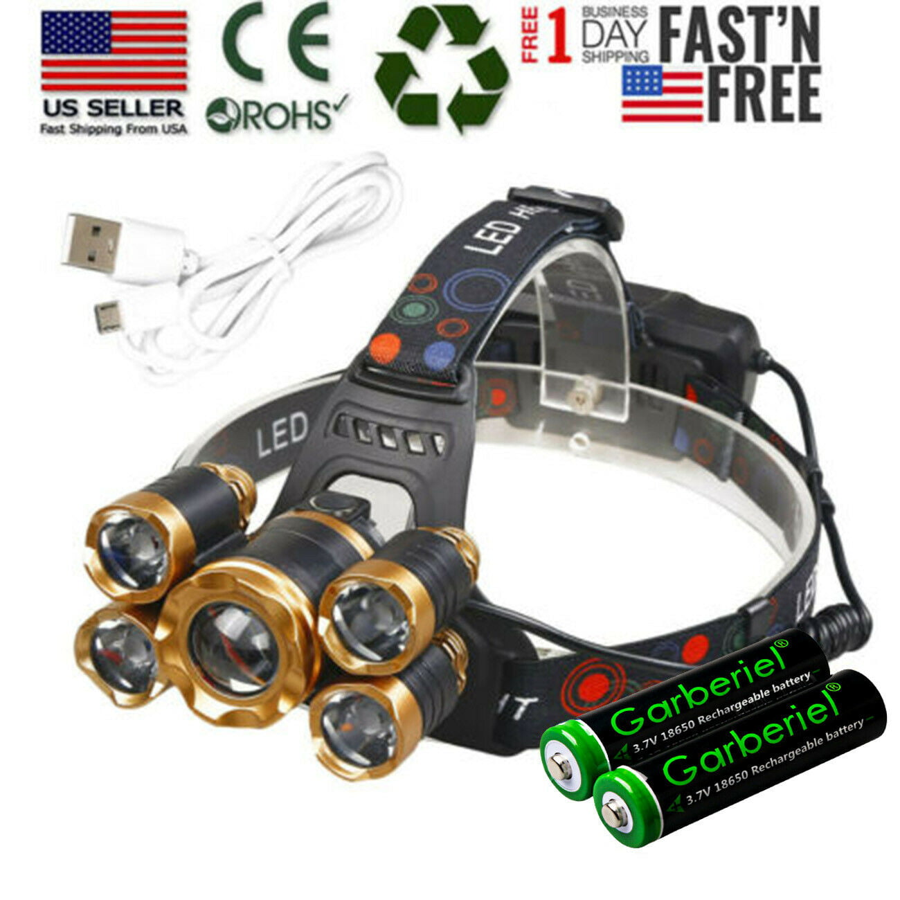 Rechargeable Head Torch Fishing Headlamp Light Lamp 12000LM 3 x XML T6 LED Fish 