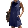 thumbnail image 7 of Women's Casual V-Neck Short Sleeve Tunic Dress with Pockets, Solid Color Summer Tank Dress for Daily Wear and Outings, 7 of 7