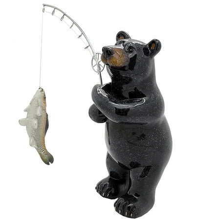 Animal World Black Bear Fishing Resin Figurine Home Decor