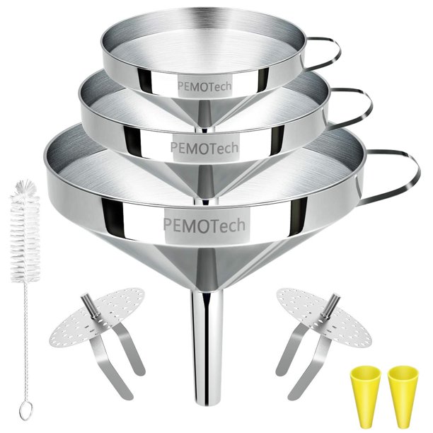 PEMOTech Funnels 6 in 1,Large Stainless Steel Funnel Set 3 Pack 4.1Inch