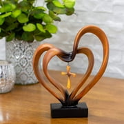 Easter Jesus Entwined Hearts Cross Decor, Wooden Table Ornaments for Home, Catholic Religious Gift, Heart Statue with Jesus Cross Decorations for Home Decor and Desktop Ornaments