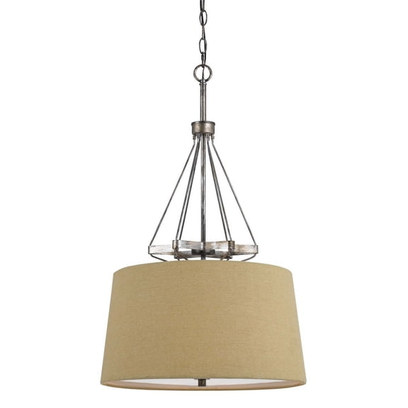 Cal Lighting 33.88" Pendant in Textured Steel-Color:Textured Steel,Finish:Textured Steel,Material:Burlap,Shape:Round,Style:Transitional,Wattage:60WX3