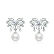 CUOKA MIRACLE Pearl Earrings 925 Sterling Silver Earrings Cubic Zirconia Pearl Sutd Wedding Earrings Pearl Jewelry Gift for Women Girls Brides Bridesmaids Mother Wife