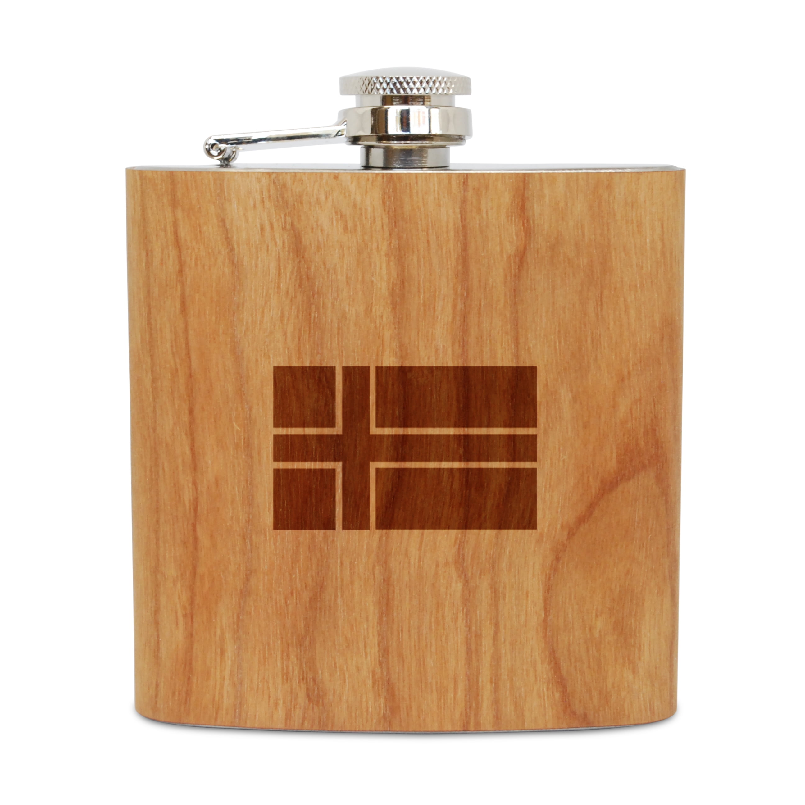Icelandic Flag 6 Oz Wooden Flask (Cherry), Stainless Steel Body, Handmade In Usa by BigSpool Distributors