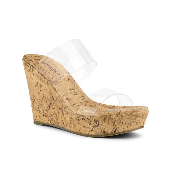 BLISSFUL STEP Women's Shoes Platform Clear Straps Wedge Heel Sandals Clear 6.5