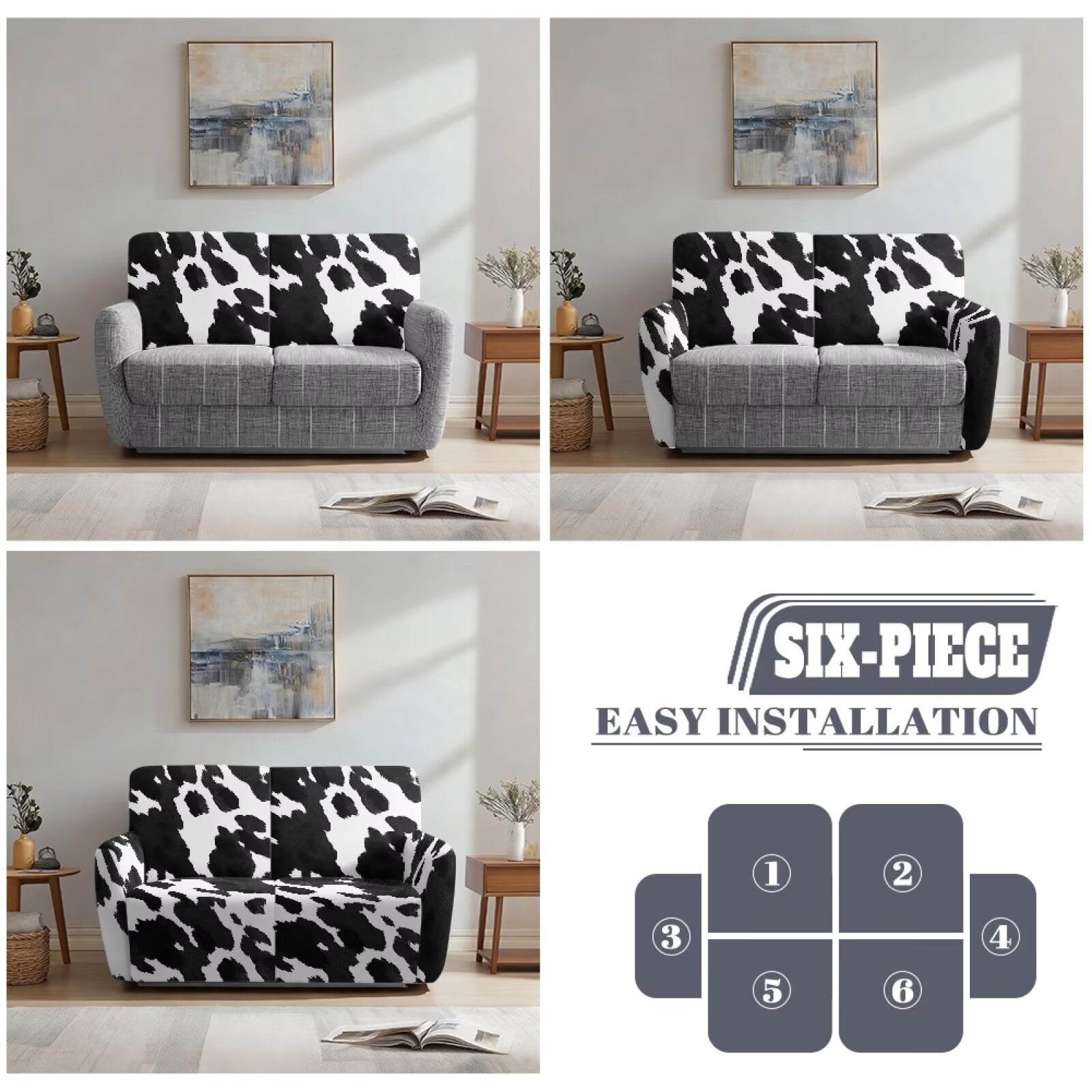 Yuyamidu Cow Print Recliner Loveseat Covers for Living Room Washable Recliner Loveseat Slipcover with Elastic Edge Breathable Reclining Couch Covers Gift for Friends