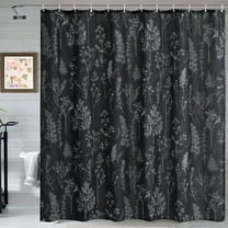 Vintage Botanical Linen Shower Curtain for Bathroom in Black and White, Heavy Duty 180GSM Textured Fabric Shower Curtain Set Cute Plant Leaves Design, Modern Farmhosue Boho Floral Bathroom Decor