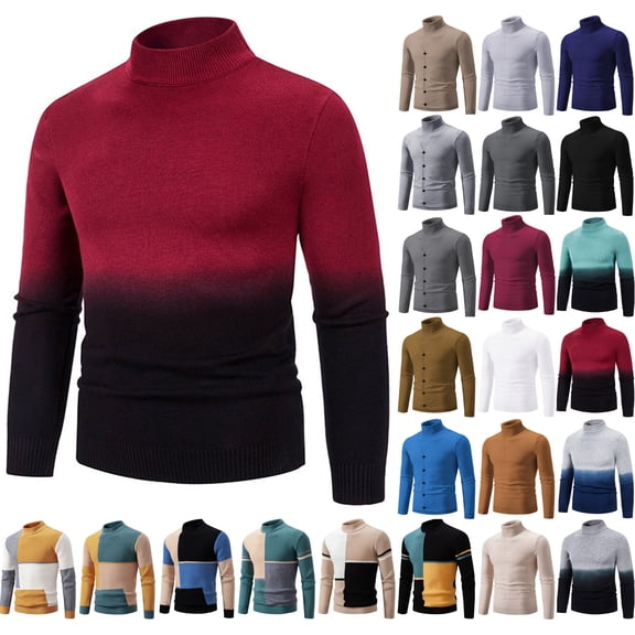 Danhjin Gradient Sweater Tops for Men Turtleneck Slim Casaul Fall Winter Warm Pullover Shirts Long Sleeve Comfy Soft Loungewear Outdoor T Shirts Blouses