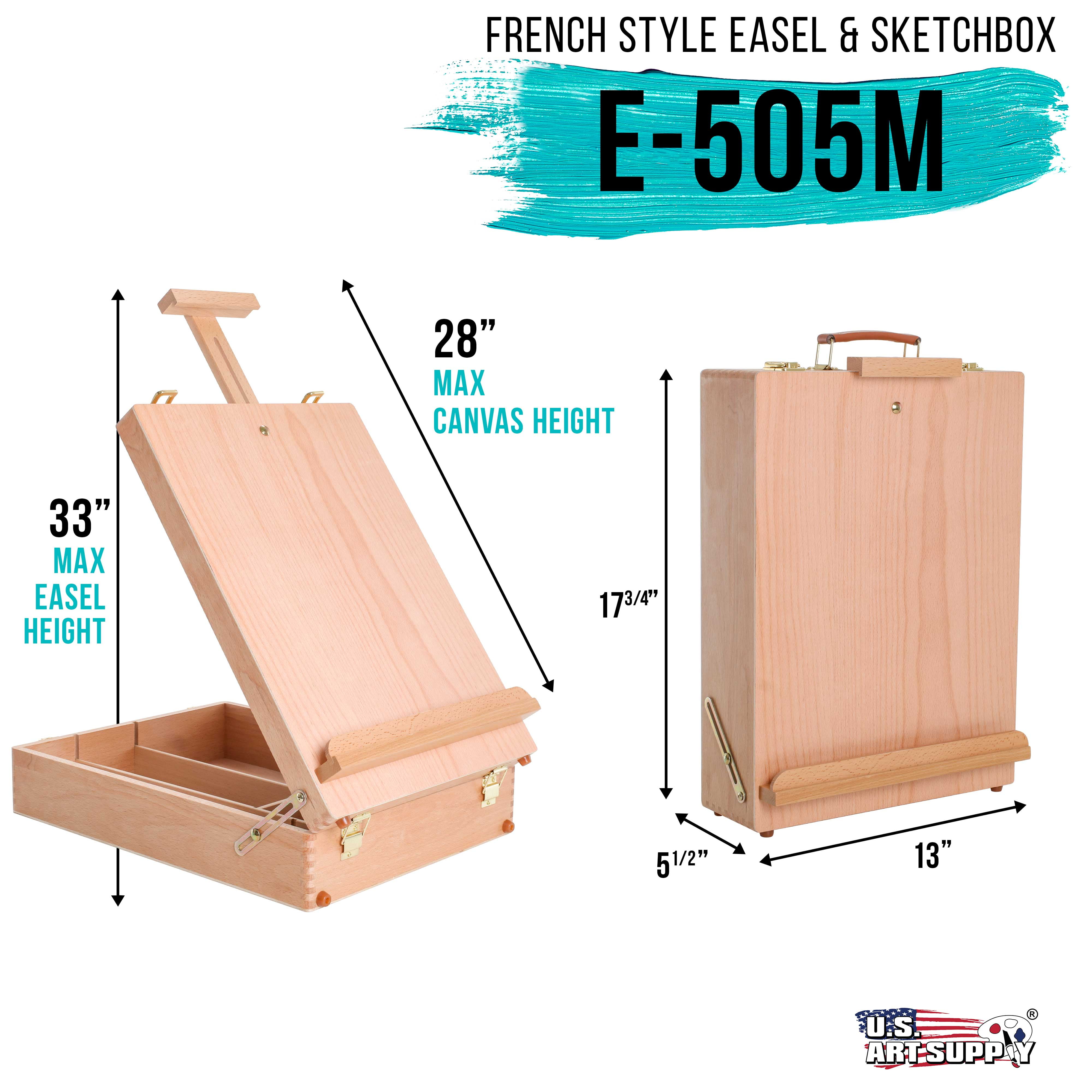 US Art Supply Newport Large Adjustable Wood Table Sketchbox Desktop Artist Easel