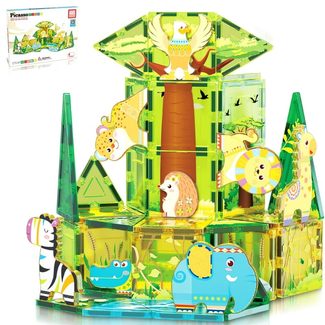 Set de bloques de construcción PicassoTiles con temática de safari con 8 figuras