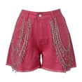 thumbnail image 6 of Lixiuxyad Womens Casual Shorts Stylish Denim Shorts With Fringe Embellishment And Rhinestone Chain Detail For A Summer,Red L, 6 of 7