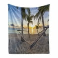 thumbnail image 1 of Tropical Soft Flannel Fleece Throw Blanket, Paradise Beach Hammock and Coconut Palm Trees Horizon Coast Vacation Scenery, Cozy Plush for Indoor and Outdoor Use, 70" x 90", Multicolor, by Ambesonne, 1 of 6