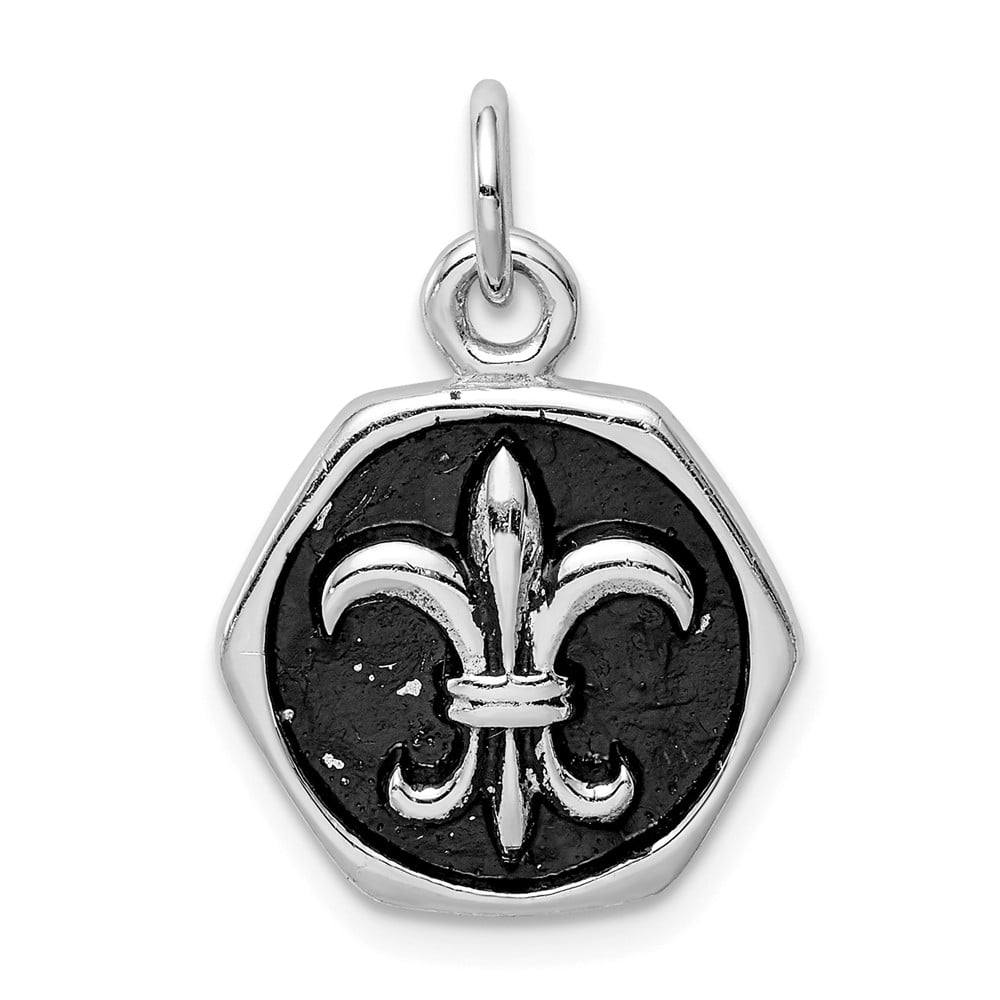 .925 Sterling Silver Antiqued Fleur De Lis Cross Charm Pendant
