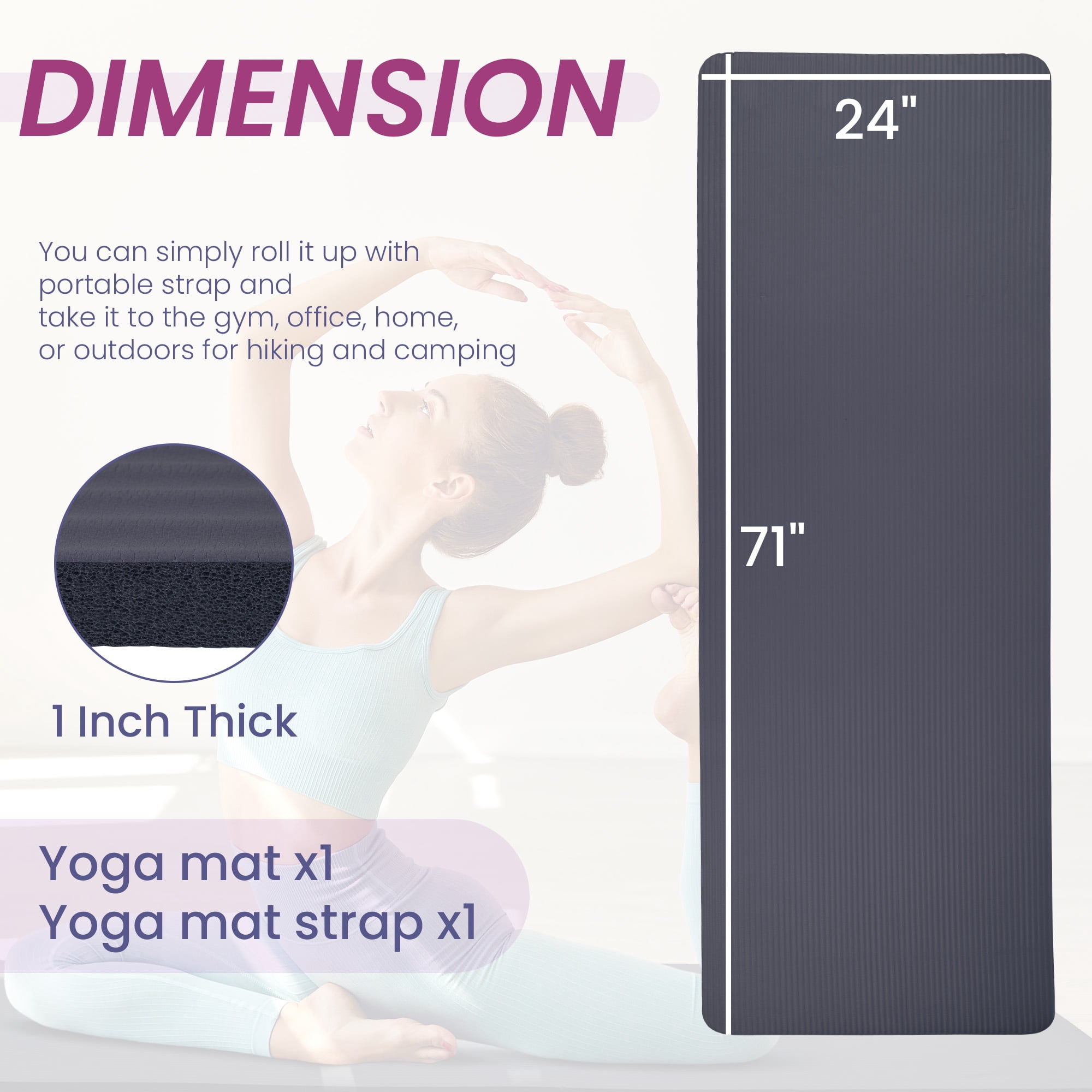 Signature Fitness 1/2-Inch Thick Yoga Mat, 71"x24" Exercise Mat with Carry Strap, High-Density Foam Cushion for Comfort & Support, Easy to Clean, for Home, Gym & Travel