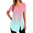 thumbnail image 1 of Plebaso Chemises d'Été pour Femmes Manches Courtes Tunique Dégradée Col Carré Blouses Amples Habillées avec Fente, 1 of 4