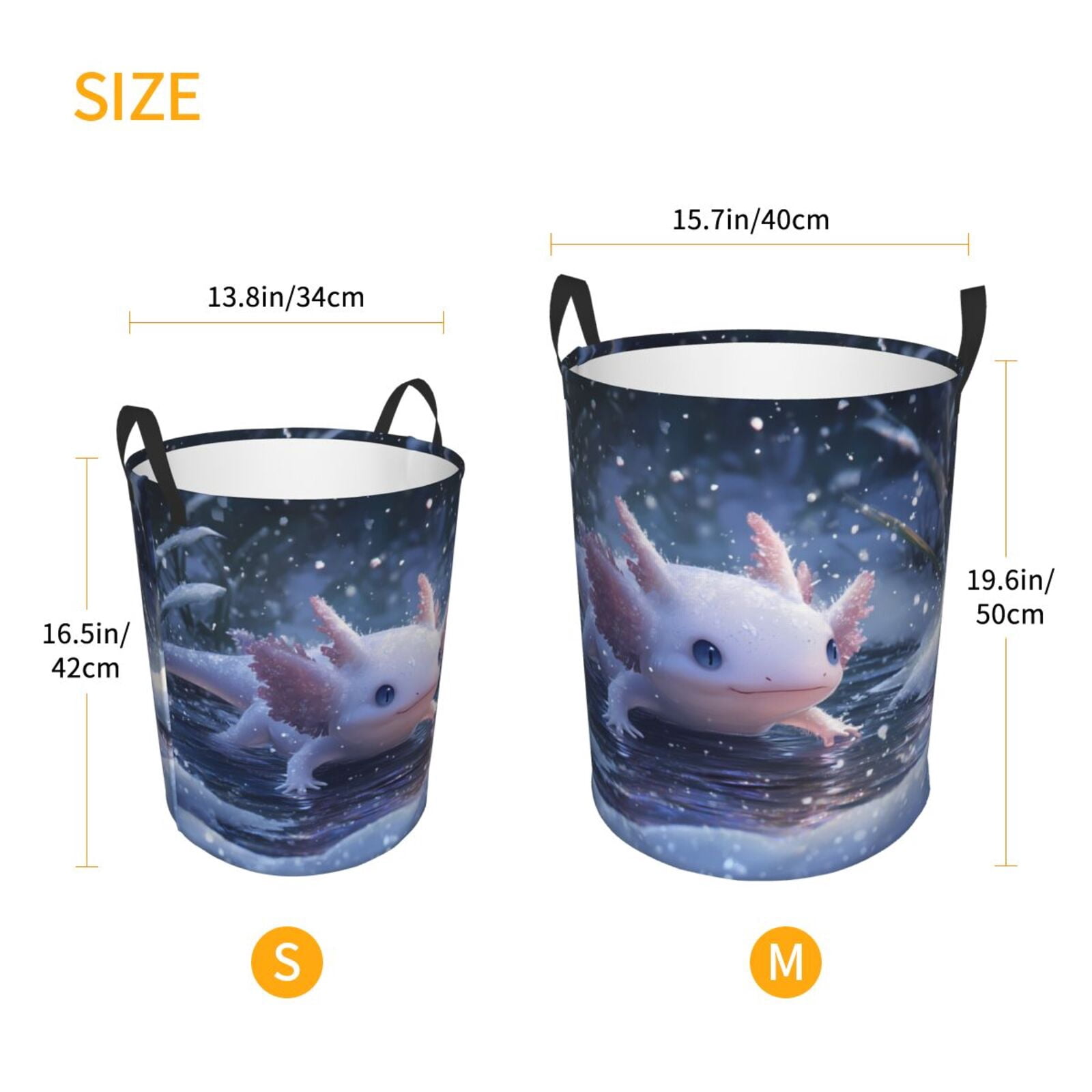 Large Laundry Basket with Handles - Winter Axolotl in Frozen Pond B Kids Baby Dirty Clothes Laundry Hamper for Bedroom Aesthetic