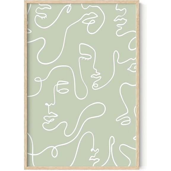 HAUS AND HUES Line Art Wall Decor - Female Figure Wall Art Faces Abstract Poster, Minimalist Wall Decor Line Drawing Wall Art, Faces Wall Art Minimalist Poster, Minimalist (24" x 36" Framed Beige)