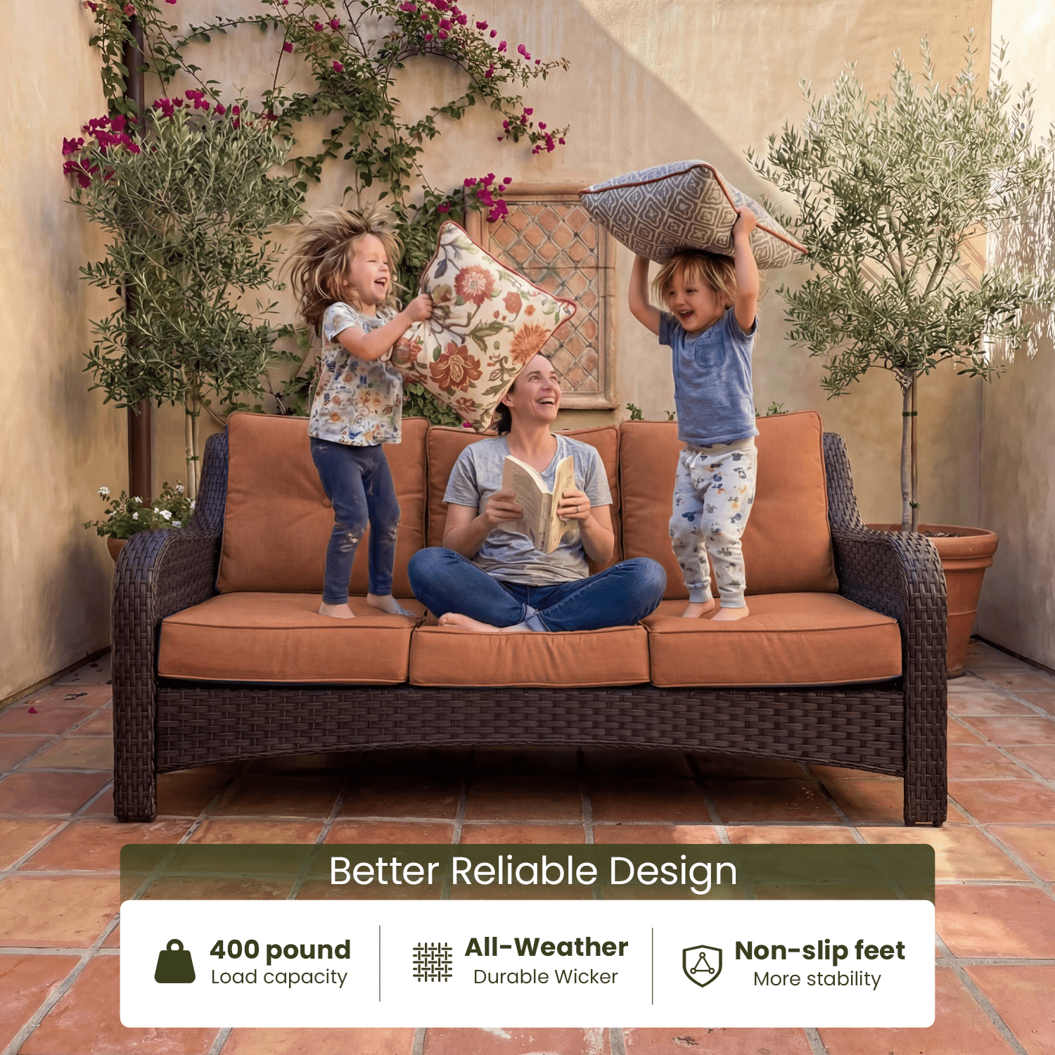 LayinSun 6 Piece Wicker Outdoor Furniture Set with 6-inch Comfy Cushions, High Back Patio Furniture Set with Swivel Rocking Chairs and Side Table