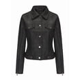 thumbnail image 2 of Women Faux Suede Leather Jacket & Coat Button Down Short Moto Jackets Crop Collared Motorcycle Jacket Black XL, 2 of 10