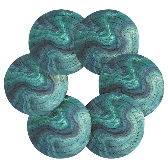 Round Placemats Set of 6 Heat Resistant Washable Kitchen Table Decorations 15.4in Dark Blue Ocean Waves