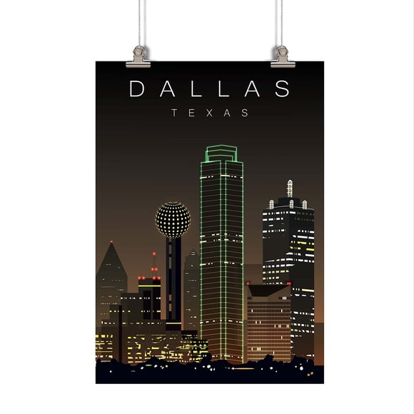 EzPosterPrints - Retro Usa Famous City Posters - Decorative, Vintage, Retro, Grunge Travel Poster Printing - Wall Art Print For Home Office - Dallas, Texas - 24X36 Inches