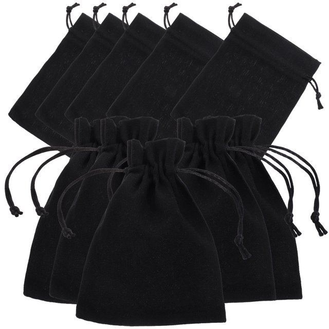 HEALEEP 10Ud Bolsas Compactas Con Cordón De Lino Negras Para Joyería Y Regalos