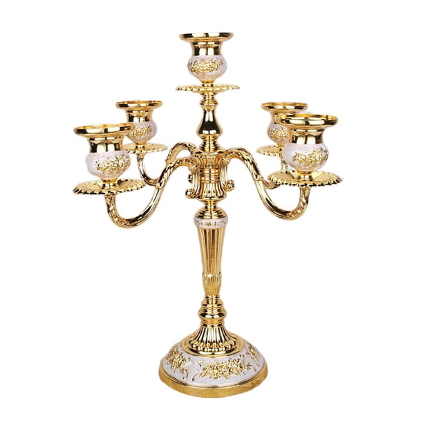 Candelabro romántico de 5 brazos para centros de mesa de boda de 14 pulgadas dorado