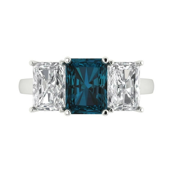 Three-Stone Engagement Ring for Women - 4ct Natural London Blue Topaz in 18K White Gold Promise Ring
