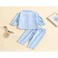 thumbnail image 4 of POINTERTECK Toddler Baby Boy Cotton Linen Pants Set Solid Color Long Sleeve Button Down T-Shirt Tops Pants Fall Clothes Outfit, 4 of 7