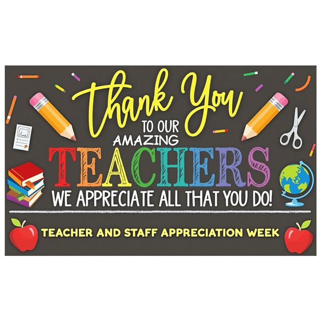 Colorful Teacher Banner Thank You Pencil Apple Classroom Decoration for School Celebration Teacher Appreciation