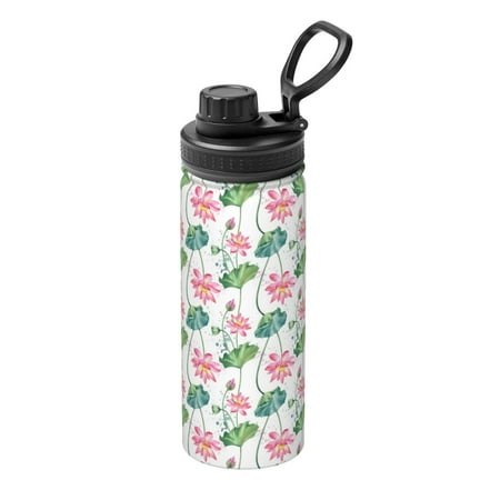 

Uemuo Lotus Flower 18OZ Insulated Kettle Sports Water Bottle Stainless Steel Kettle Vacuum Insulated Flask Flip Lid Travel Mug