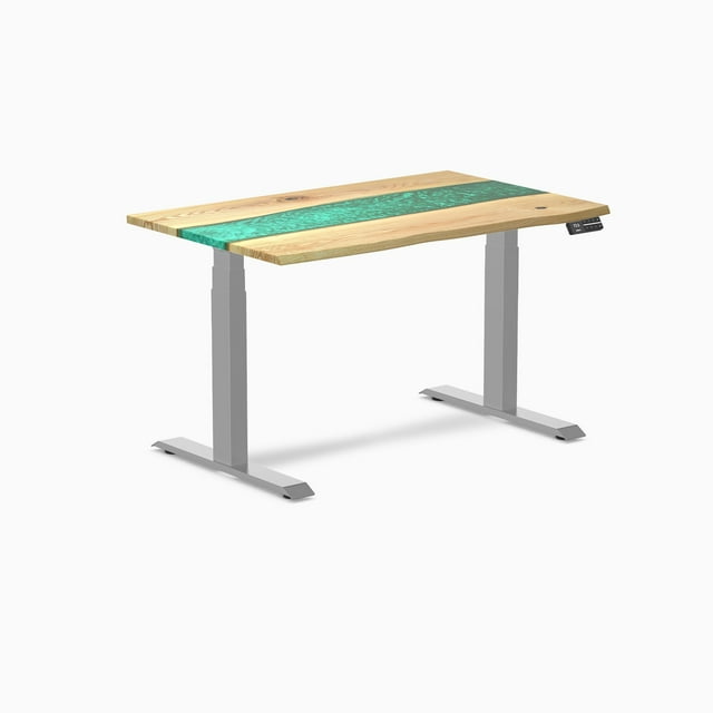 Desky Bureau Assis-Debout en Bois Dur à Résine Double - Frêne Blanc Rivière Émeraude / 48 x 30 Pouces / Gris