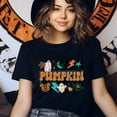 thumbnail image 3 of Retro Pumpkin Ghost Tee | Unisex Autumn Graphic Shirt, Gold, Size XL, 3 of 6