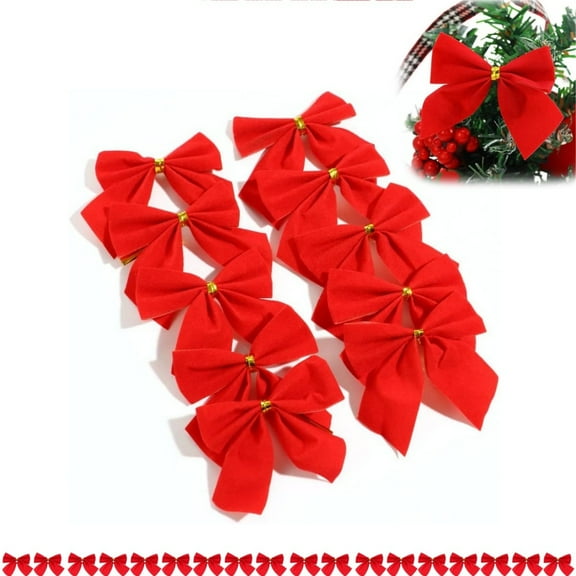 Christmas Mini Bow,Small Christmas Tree Bow,Pre-Tied Small Party Decoration,Mini Xmas Supplies for DIY Indoor and Outdoor Use,Red