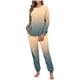 thumbnail image 2 of Conjunto de pijama informal de invierno para mujer, de doble cara, con cuello redondo estampado, manga larga, top anudado a mano, pantalones con cordón ajustable, ropa de casa, blusa de poliéster., 2 of 7