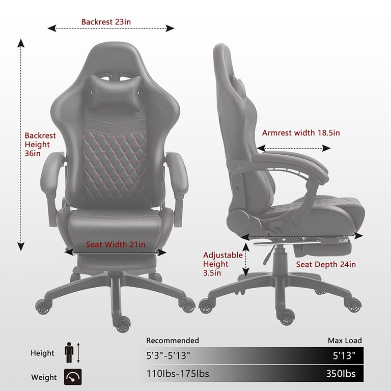 Dowinx Gamingstoel, Ergonomische Gamerstoel Met Lendensteun Verstelbare Draaistoel Voetensteun Zwart 2052436325
