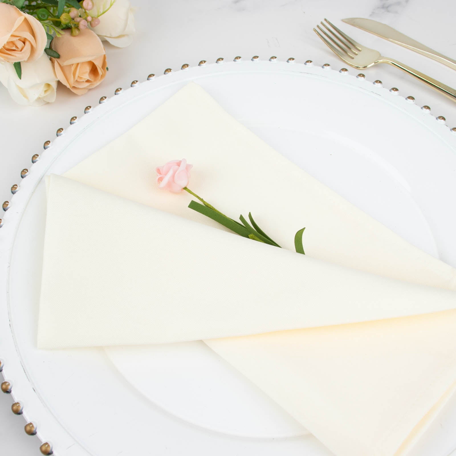 Efavormart 5 Pack Ivory 200 GSM Premium Polyester Dinner Napkins