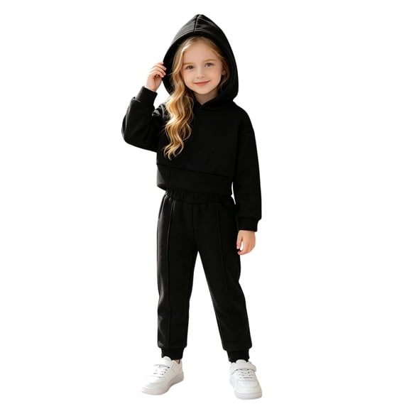 Shadoumai Cozy Hoodie And Sweatpants For Girls Winter Casual Outdoor Kids Long Sleeve Hooded Top Matching Set Uniform Outfits