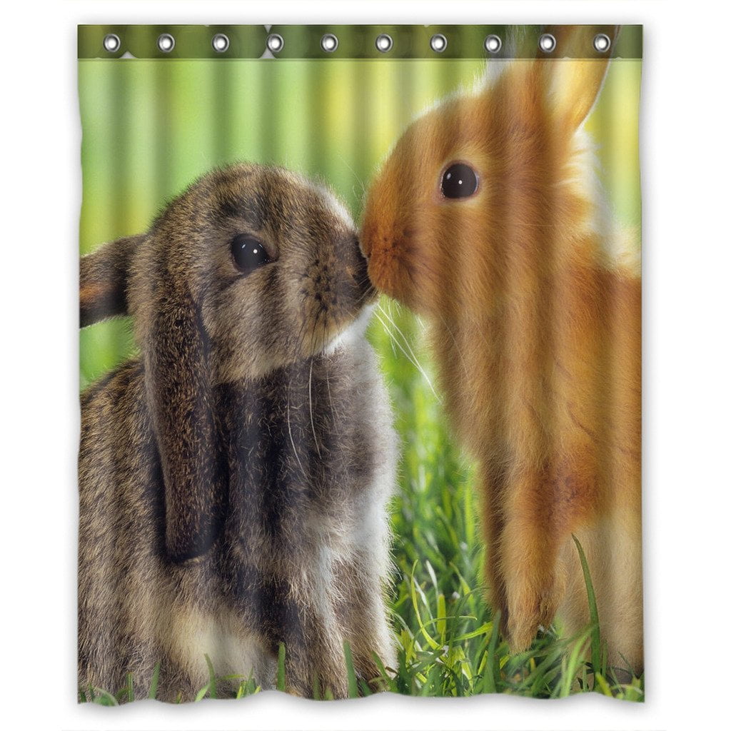 GCKG Fluffy Bunny Rabbits Waterproof Polyester Shower Curtain Bathroom
