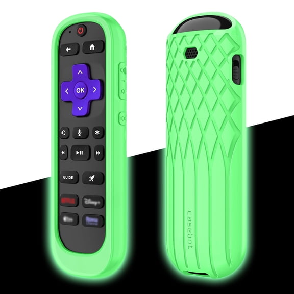 Fintie Protective Case for Roku Voice Remote Pro (2nd Edition), CaseBot Lightweight Anti Slip Kids-Friendly Shockproof Silicone Remote Cover for Roku Ultra 2024 / Roku RCB1R Controller, Green Glow