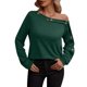 thumbnail image 1 of Jersey de mujer con hombros descubiertos, manga larga, color puro, sudadera, blusa para otoño invierno, verde S, 1 of 5