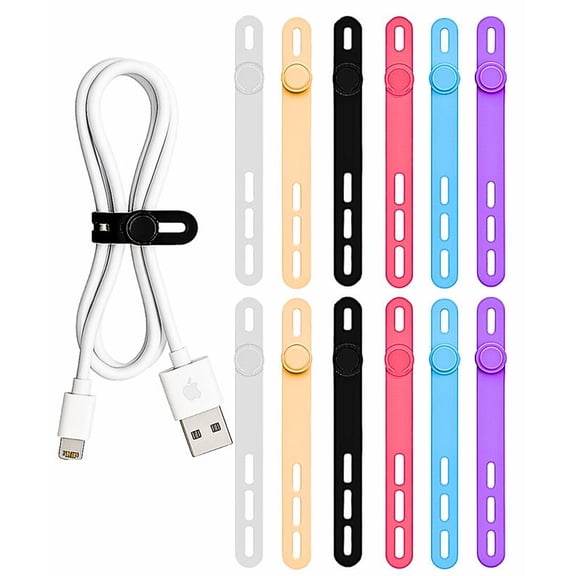 GadgetNestUSA Reusable Silicone Cable Ties Pack of 12 – Adjustable Cord Organizer Straps, Flexible Wire Management Bands, Multi-Color Cable Wrap Holders for Chargers, Earphones, Office & Travel