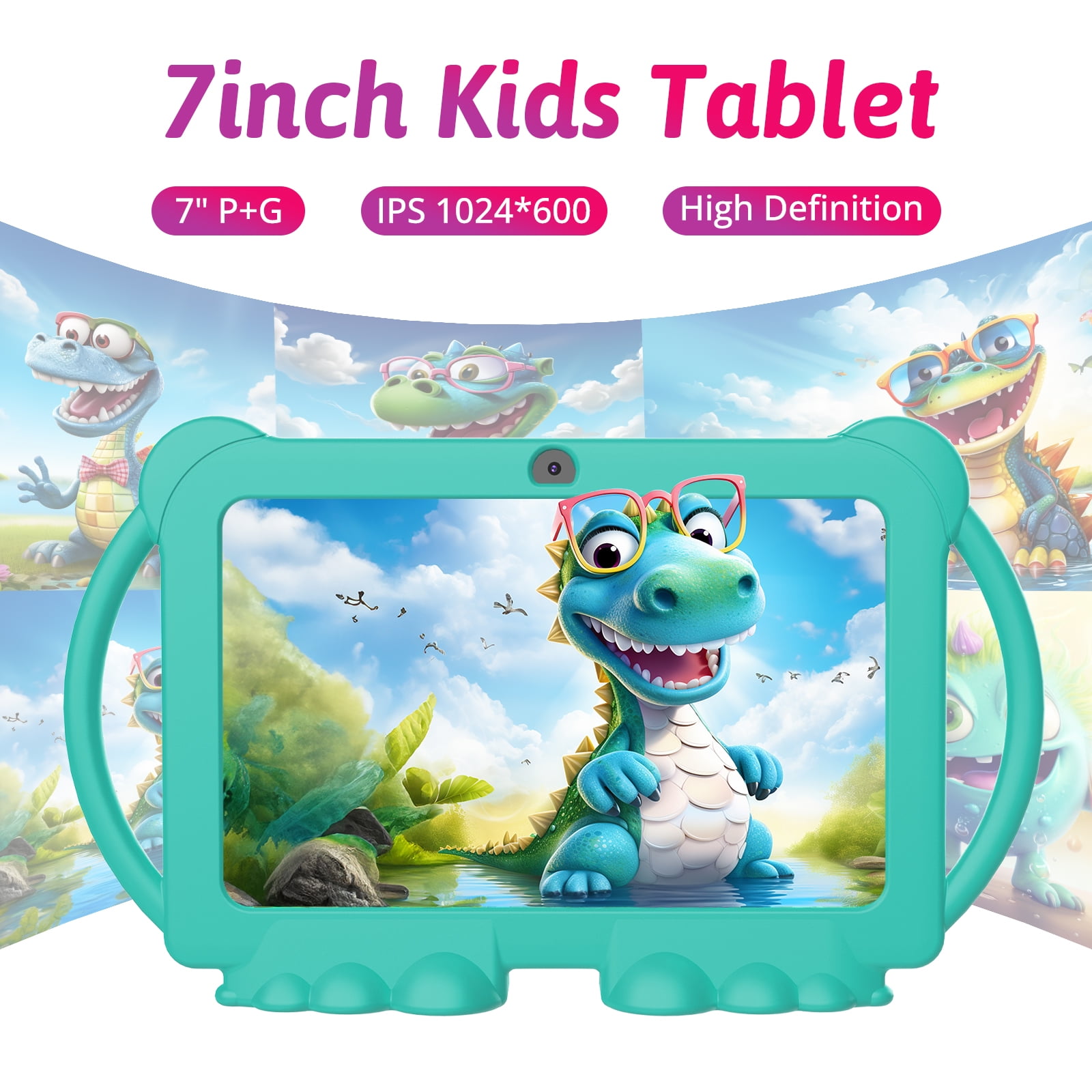Kids Tablet, 7 inch Android 12 Tablet for Kids, 4GB RAM 32GB ROM 1TB Expand, Toddler Tablet with Parental Control, IPS Screen, Dual Camera, Educational, Games, Shockproof Case, Green
